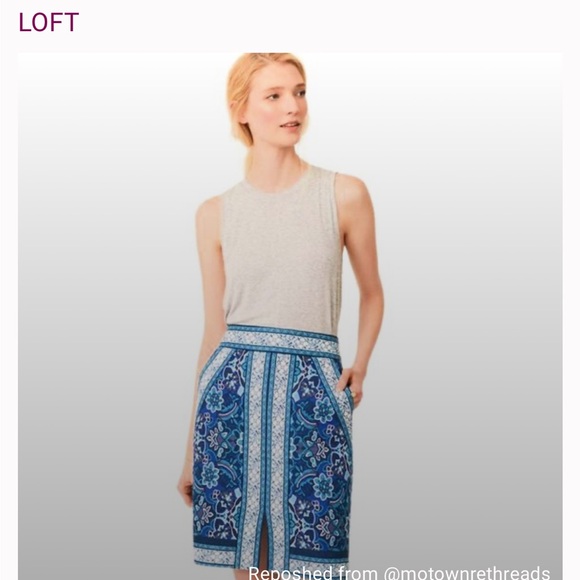 LOFT Dresses & Skirts - Ann Taylor LOFT Cotton Front Slit Stained Glass Pencil Skirt Size 6 Career